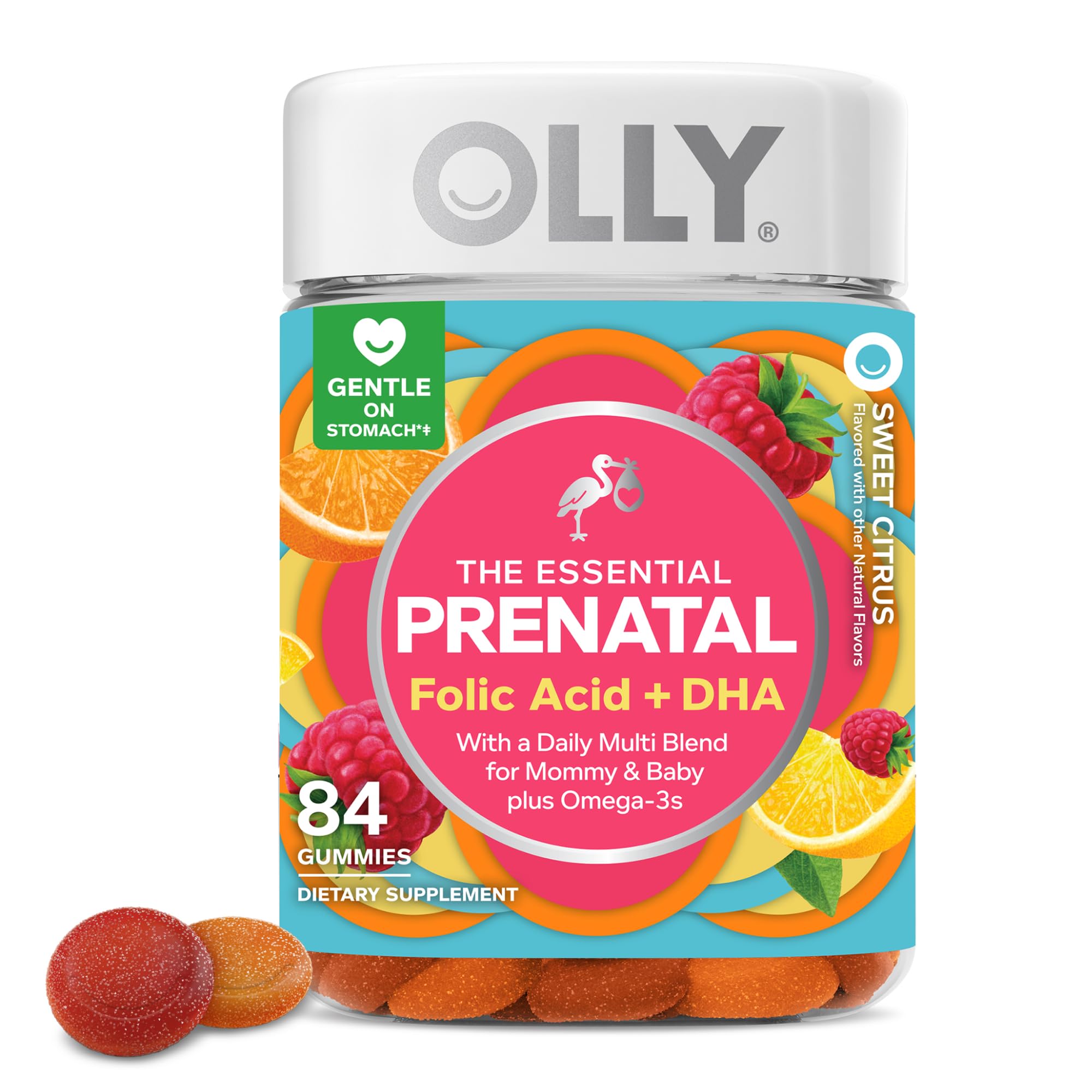 OLLY Prenatal Multivitamin Gummy, Supports Healthy Growth and Brain Development, Folic Acid, Vitamin D, Omega 3 DHA, Chewable Supplement, Citrus Berry Flavor, 30 Day Supply - 60 Count